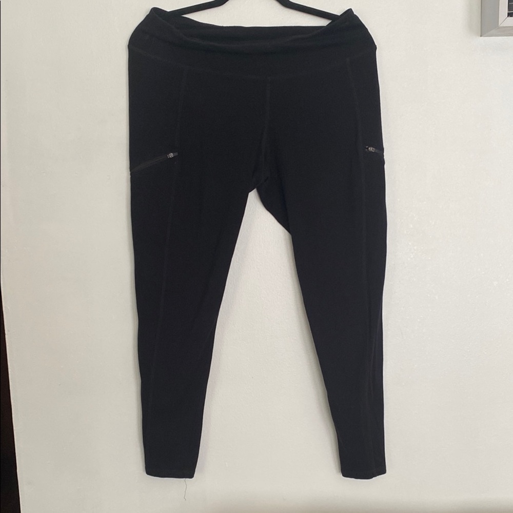 Eileen Fisher Black High-Waist Active Leggings with Zip Pockets Medium